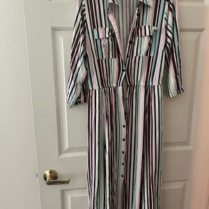 Torrid Striped Black, Red, Blue, and White Polo Collar Dress with Long Sleeves